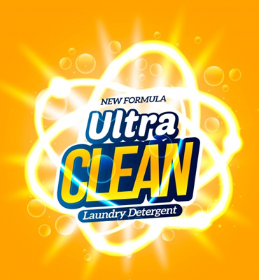 Logo design for an ultra clean laundry detergent, featuring a modern and fresh aesthetic with vibrant colors.